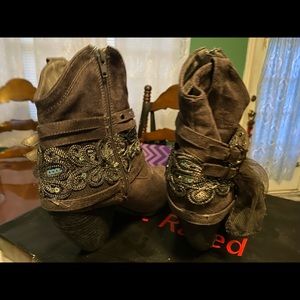 Dark gray suede cowboy ladies booties